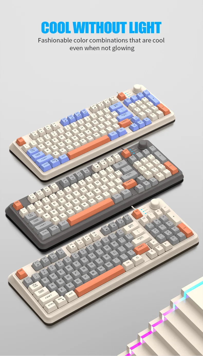 Teclado Gaming K81 com 81 Teclas, Layout 80%, Espanhol, Russo, Coreano e Árabe, USB com Fio, Luz RGB, Botão de Volume, Ergonómico