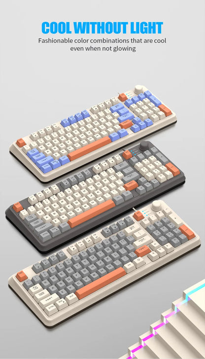 Teclado Gaming K81 com 81 Teclas, Layout 80%, Espanhol, Russo, Coreano e Árabe, USB com Fio, Luz RGB, Botão de Volume, Ergonómico