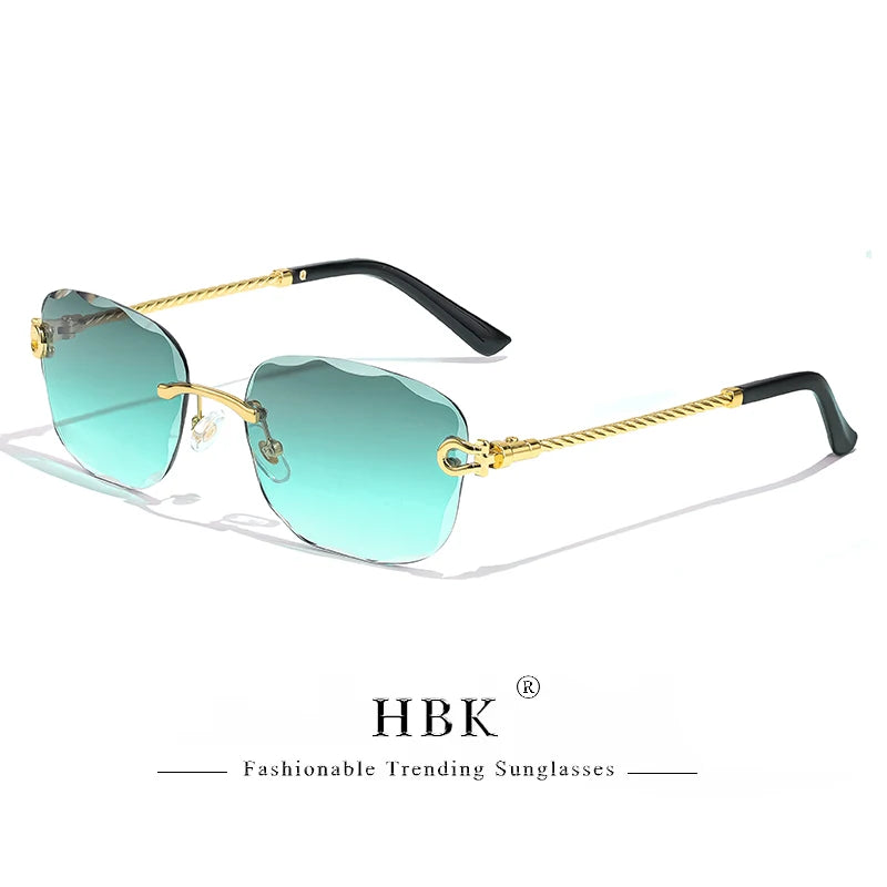 HBK Frameless Metal Sunglasses Men Wave Cutting Sun Glasses for Women Travel Shopping Shades Eyeglass UV400 Summer Style