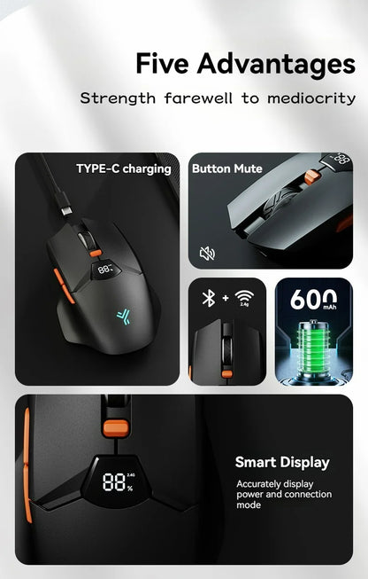 Ratón inalámbrico Bluetooth 2.4G con pantalla de visualización, batería de gran capacidad de 600mAh y botones de tono luminoso para gaming y oficina