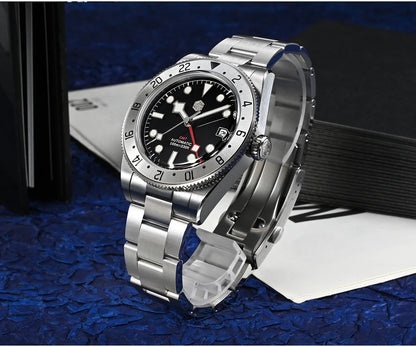San Martin 39mm NH34 GMT Men's Luxury Watch Bidirectional Aluminum Bezel Automatic Mechanical Sapphire 100M Waterproof SN0109