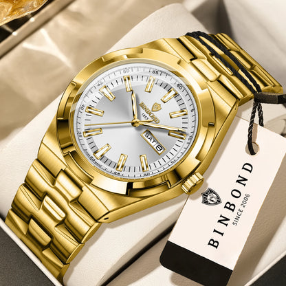 Montres à quartz BINBOND en acier inoxydable pour hommes – Montre de luxe, étanche et luminescente – Modèle original pour homme