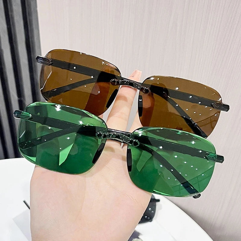 Classic Rimless Sunglasses Men Square Frame Sun Glasses Ultralight Male Driving Eyewear UV400 Goggles Retro Shades Oculos de sol
