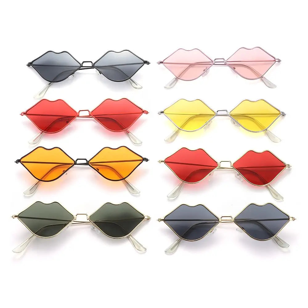 Sexy Red Lips Sunglasses for Men Women Trendy Retro Metal Frame Halloween Party Cosplay Eyewear Fashion Ocean Lens Sun Glasses