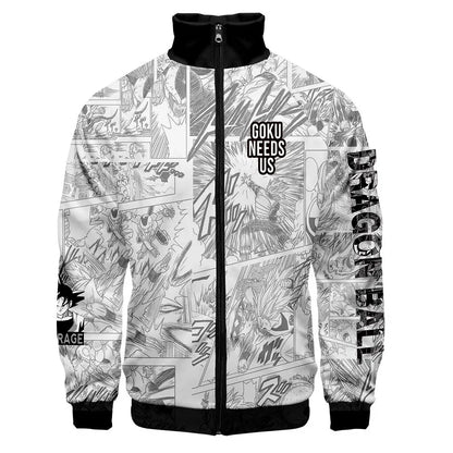 New Fashion Dragon Ball Print Stand Collar Zipper Hoodie Men Women Zipper Hoodies Jackets Long Sleeve Sport Hip Hop Sweatshirts, produit gaming premium Fraquane