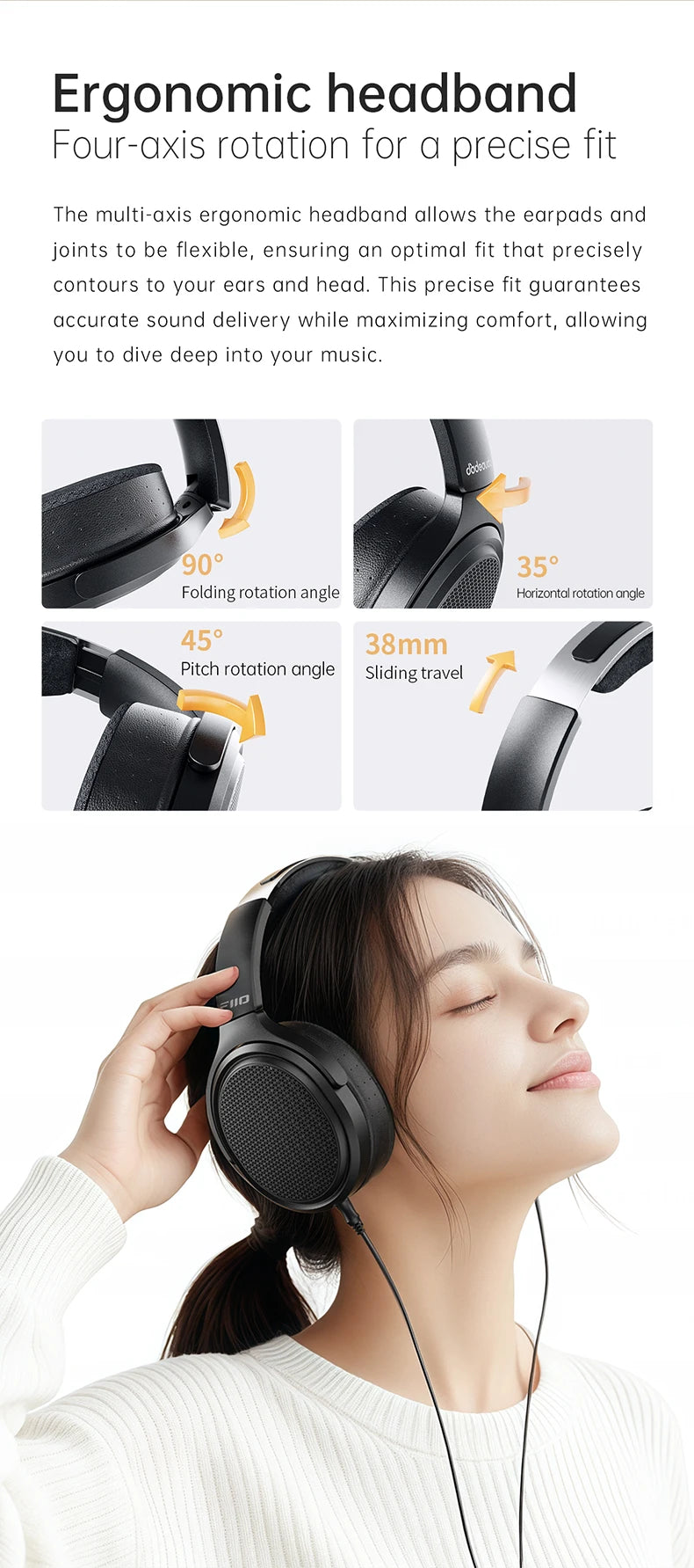 FiiO JT7 Planar Magnetic Audiophile Headphones – Over-Ear HiFi Wired Headset with 95x86mm Driver, Adjustable Headband, 4.4mm/3.5mm Cable