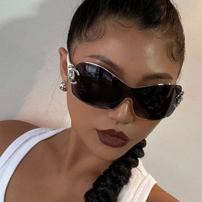 Luxury Rhinestone Punk Oversized One - Piece Frame Y2K Women's Sunglasses Trendy Brand Summer Men Sunglass Travel  Eyewear UV400
