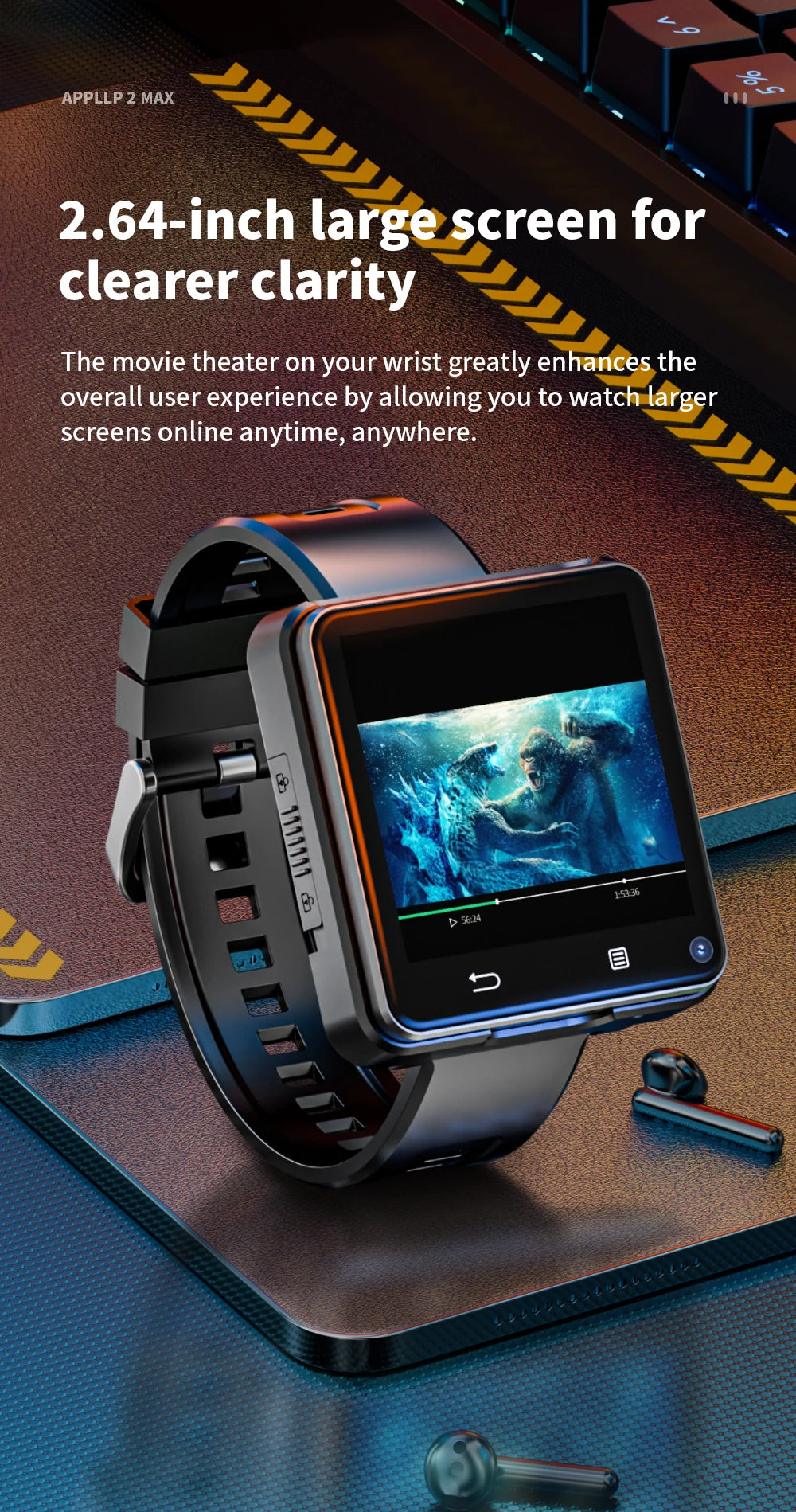 Domars Full Netcom Multi-language Smart Watch 2.64-inch Large Screen 1200mAh Large Battery Video Call APP Downloading