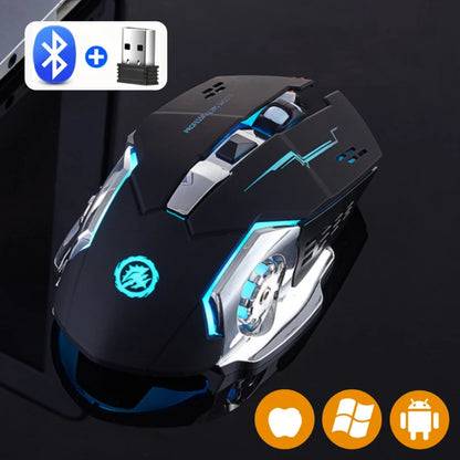 Rato Gaming Mecha Sem Fios Bluetooth 2.4G USB Recarregável Silencioso com Retroiluminação — Rato Ergonómico para Escritório e Acessórios de Jogo