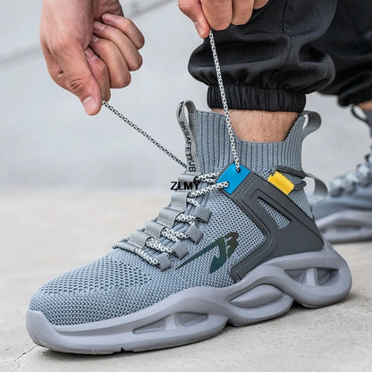 Zapatillas de seguridad transpirables para hombre con puntera de acero, resistentes a perforaciones, botas de trabajo ligeras de caña alta, calzado de seguridad anti-punzadas, nuevo