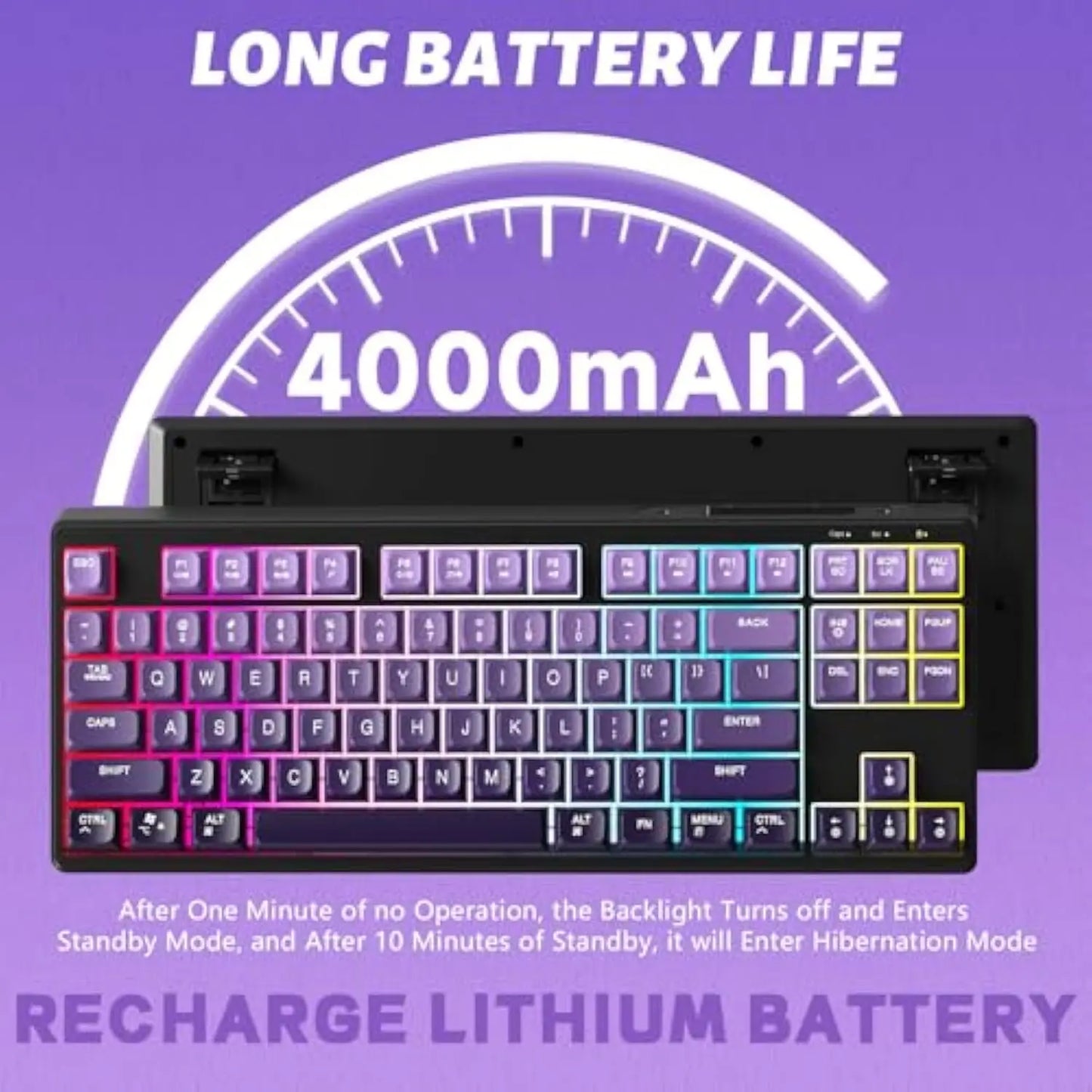 Tastiera gaming wireless Free Wolf M87 75% - Switch silenziosi, retroilluminazione Rainbow, BT/2.4G, copritasti PBT sfumati, design compatto
