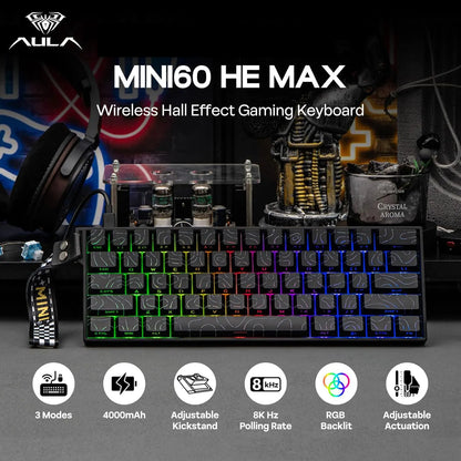 AULA Mini60 HE/Pro/Max 60% Gaming-Tastatur mit Magnetschaltern, RGB, Tri-Mode, mechanische Tastatur, 8000Hz, 0.01mmRT, für E-Sports, Geschenke