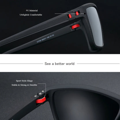 BARCUR Brand Classic Men Sunglasses Comfort Durable PC Rectangular Frame TAC Lens Versatile Age Polarized Sunglasses