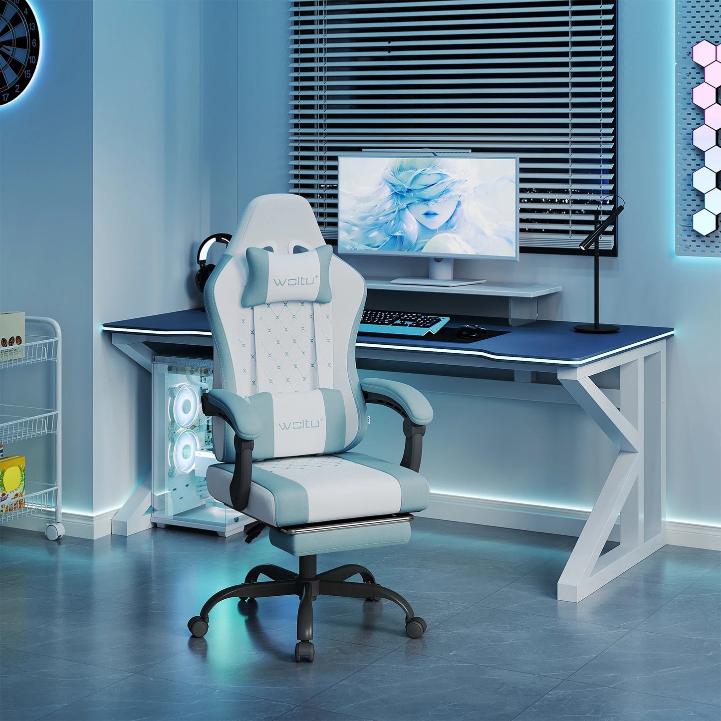 Sedia da ufficio girevole WOLTU con funzione massaggio, poltrona ergonomica con cuscino e poggiapiedi, sedia gaming regolabile in altezza