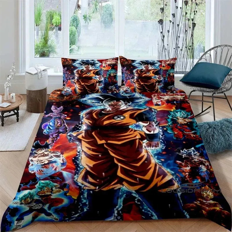 Cartoon/Anime Son Goku Dragon Ball Themed Printed Bedding Set: This soft and comfortable set includes a duvet cover and pillowca