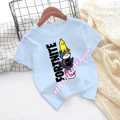 Fortnite-Kinder-T-Shirts mit Cartoon-Spiel-Figuren-Print, Fortress-Night-Tees, kurzärmelige Sommer-Tops für Jungen und Mädchen