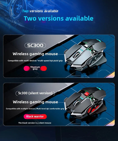 Nuevo 2025 Ratón Gaming Inalámbrico SC300 2.4G RGB 3200dpi Recargable Silencioso Mecánico para E-sports, Ordenador de Sobremesa y Portátil
