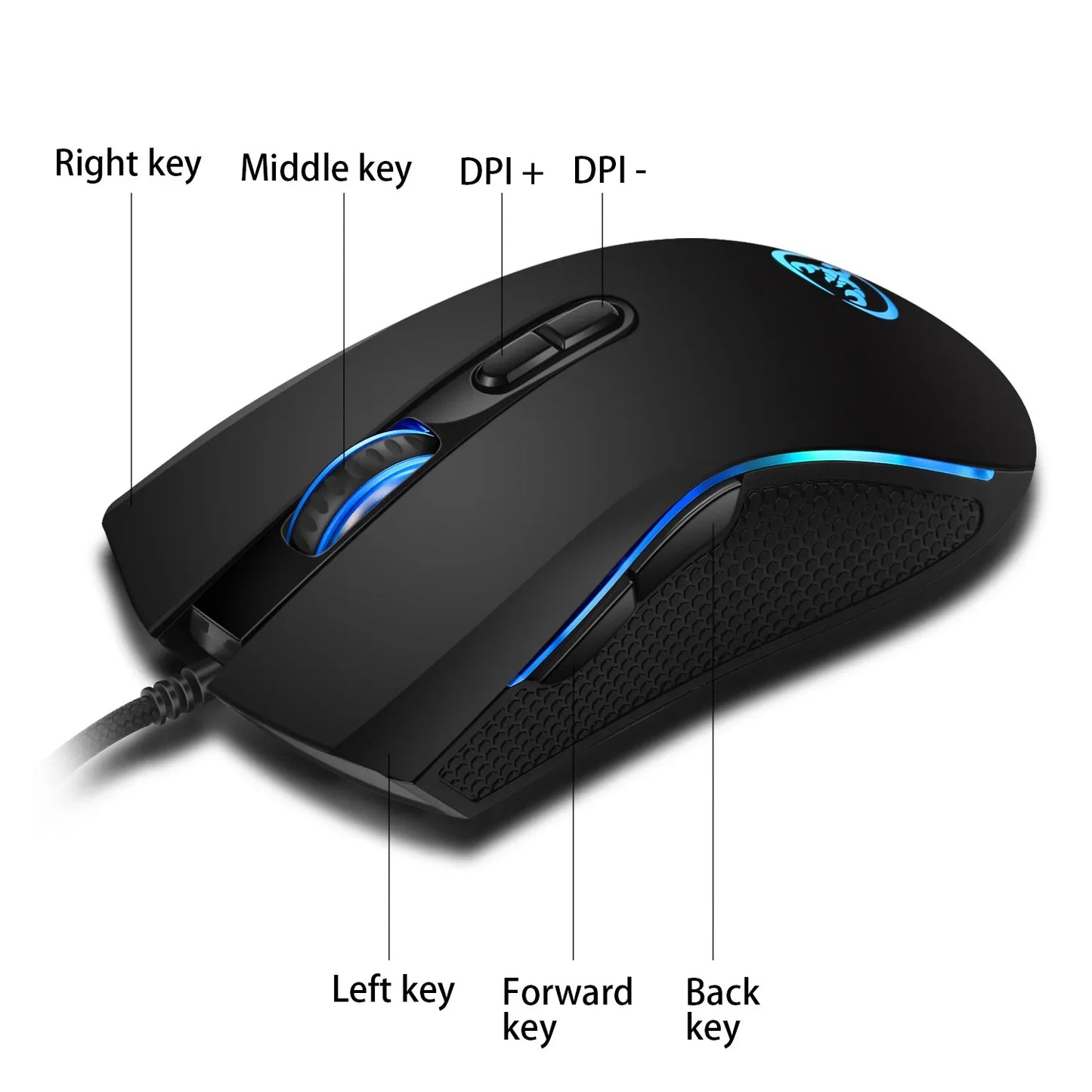 Rato gaming óptico profissional topo de gama com retroiluminação LED em 7 cores vivas e design ergonómico, 3200 DPI, para gamers de LOL e CS