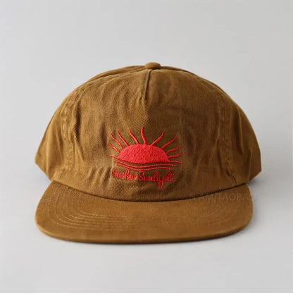 Cute Flat Brim Baseball Cap Women Men Teens Sunrise Embroidrey Summer Caps Sun Hats