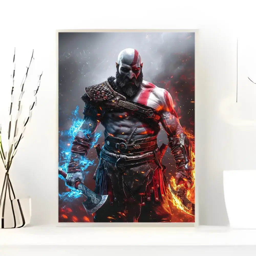Dark Fantasy G-God of War Poster  Self-adhesive Art Waterproof Paper Sticker Coffee House Bar Room Wall Decor