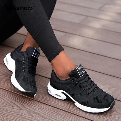 Ténis de moda para mulher, leves, para corrida, para desportos ao ar livre, em malha respirável, confortáveis, com almofada de ar e com atacadores