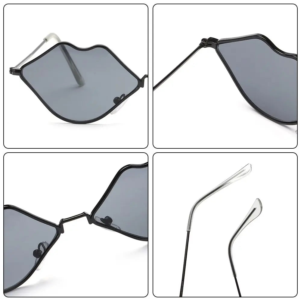Sexy Red Lips Sunglasses for Men Women Trendy Retro Metal Frame Halloween Party Cosplay Eyewear Fashion Ocean Lens Sun Glasses
