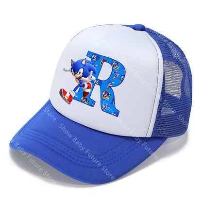 Cartoon Letters A-Z Sonics Boys Girls Baseball Caps Adult Outdoor Sports Breathable Mesh Hat Cute Anime Sunbonnet Birthday Gifts