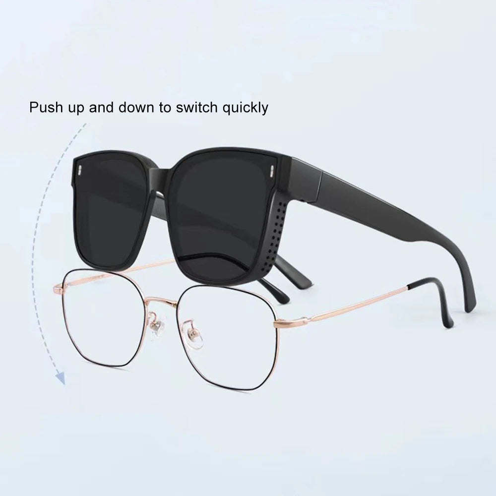 KLASSNUM Transfer Sunglasses Ladies Fit Over Sun Glasses Men Oversize Square Wrap Around Glasses for Prescription Myopia Goggles