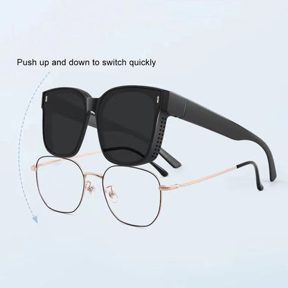 KLASSNUM Transfer Sunglasses Ladies Fit Over Sun Glasses Men Oversize Square Wrap Around Glasses for Prescription Myopia Goggles