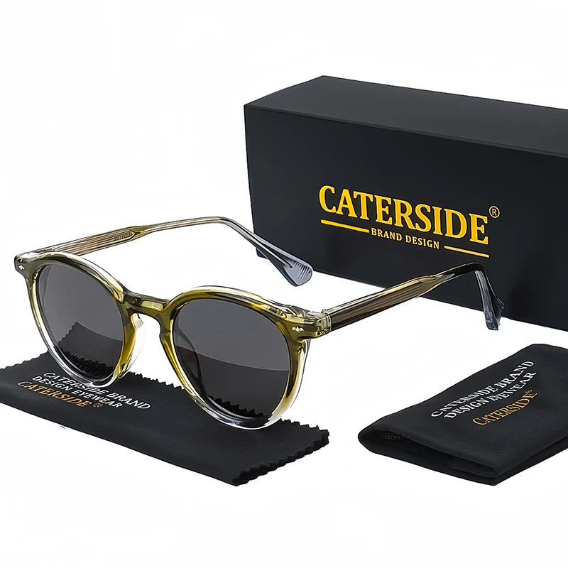 CATERSIDE Round Polarized Sunglasses Men Propionic High Quality Sun Glasses Women Punk Outdoor Driving Fishing Eyewear UV400
