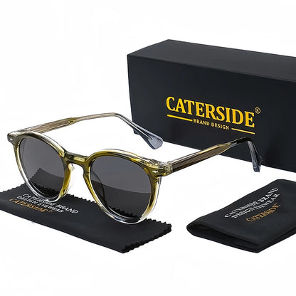 CATERSIDE Round Polarized Sunglasses Men Propionic High Quality Sun Glasses Women Punk Outdoor Driving Fishing Eyewear UV400