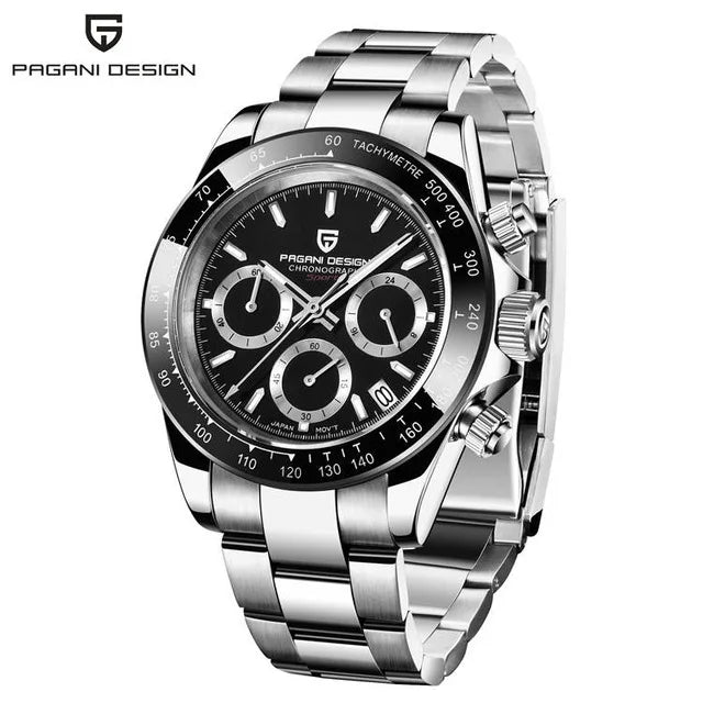 PAGANI DESIGN V2 40MM Herrenuhr mit Meteorit-Zifferblatt, Quarzwerk, Saphirglas, Retro-Chronograph, wasserdichte Uhr für Herren