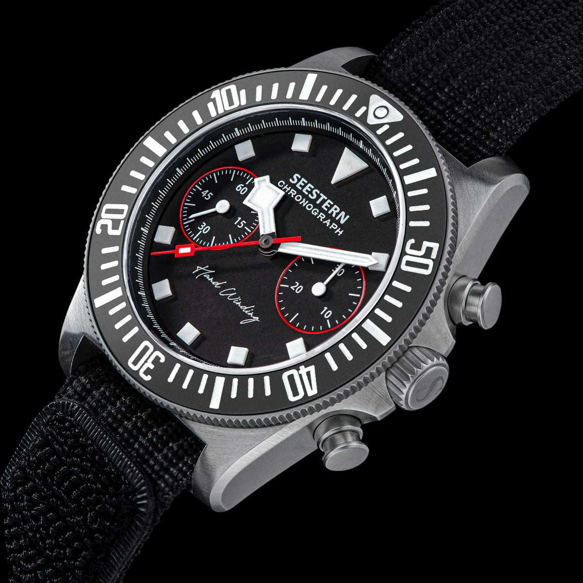 SEESTERN cronógrafo para hombre, reloj mecánico con movimiento Tianjin ST1901, cristal de zafiro, correa de nailon con velcro, esqueleto luminoso