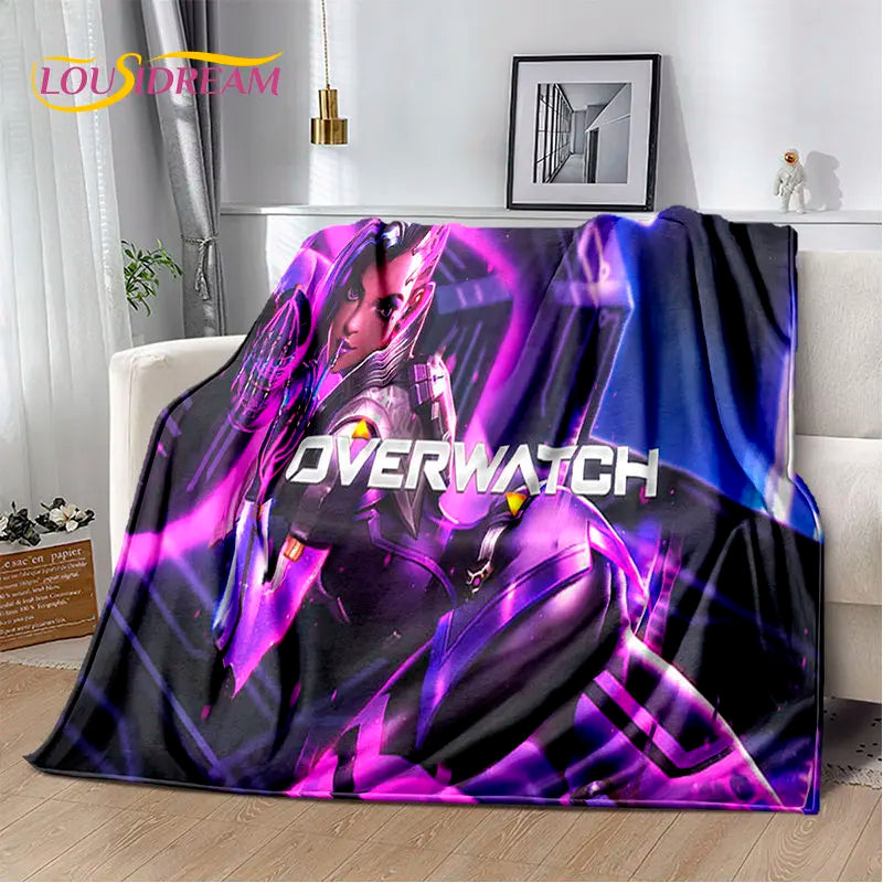 Overwatch Gamer DVA Reaper Manta Macia de Peluche, Manta de Flanela para Sala de Estar, Quarto, Cama, Sofá, Piquenique, Criança, 3D