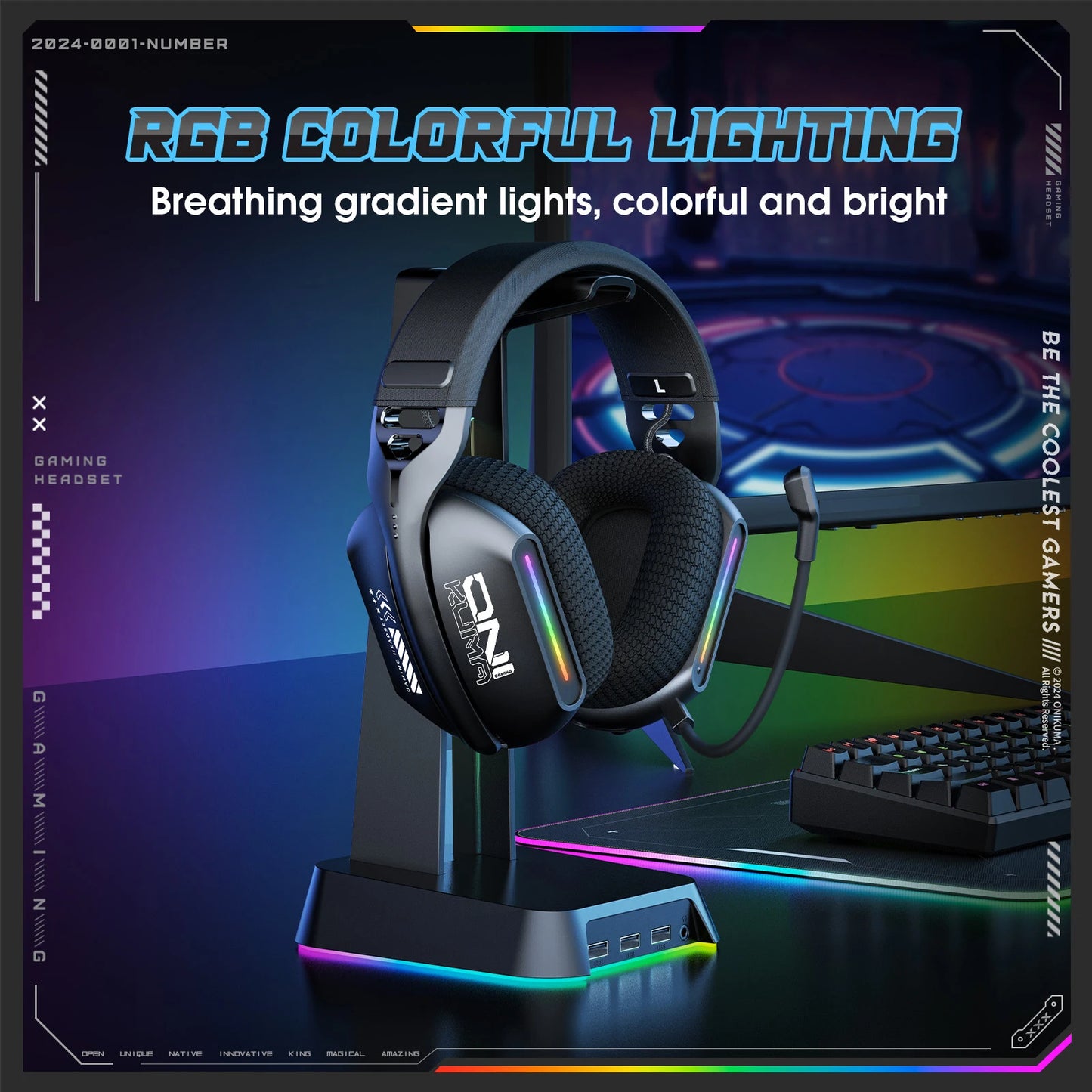 Cuffie gaming wireless ONIKUMA GT808 2.4G/Bluetooth/cablate a 3 modalità over-ear con microfono con cancellazione del rumore per PC PS4 PS5