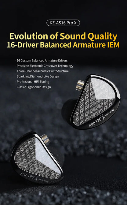 Auriculares intrauditivos KZ AS16 PRO X HiFi In-Ear Monitor – auriculares con cable con micrófono y 8 drivers de armadura balanceada