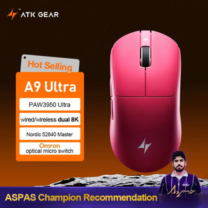 ATK Dragonfly A9 Ultimate kabellose Gaming-Maus A9 Air PAW3950 ultraleichte ergonomische E-Sports-Gamer-FPS-Maus CSGO A9 Ultra