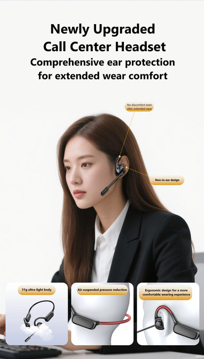 Open-Ear Bluetooth Headset with Noise-Reducing Boom Microphone – Lightweight Wireless Headphones for Office, Call Center & Truck Drivers