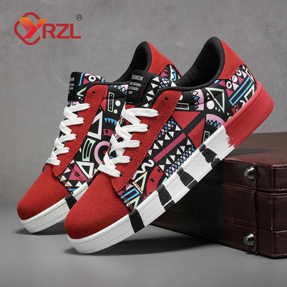 YRZL Sapatilhas de corrida desportivas para homem em lona, estilo geométrico, com atacadores, sapatilhas de casal com estampado graffiti moderno, sapatos de skate para homem