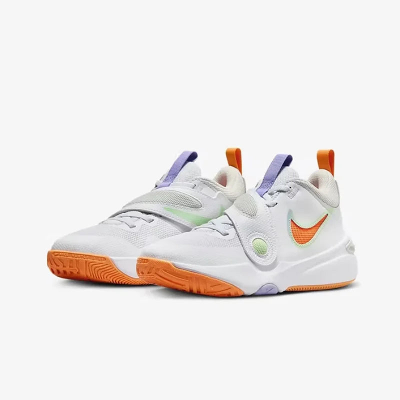 Nike Cushioning and Wear-Resistant Training Women's Basketball Shoes, New Team Hustle D 11 Comfortable Outdoor Mid-Top Basketball Shoes, Stylish and Versatile Patchwork White Casual Basketball Shoes, a Must-Have for the Court
