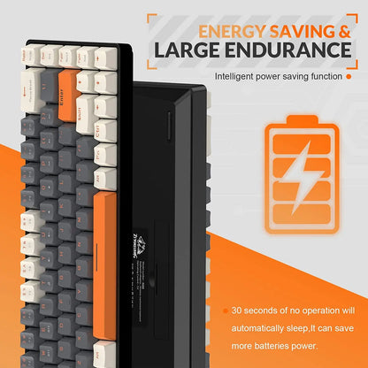 Teclado Mecânico Sem Fios RK68 60%, Bluetooth 5.0/2.4GHz com Recetor 2 em 1 de Modo Duplo, Teclado Gaming Hot-Swappable de 68 Teclas