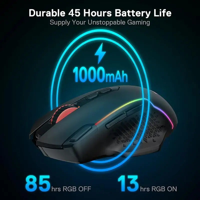 Redragon M810 Pro Wireless Gaming Mouse, 10000 DPI Wired Gamer Mouse with Rapid Fire Key, 8 Macro Buttons, Black/White Mouse