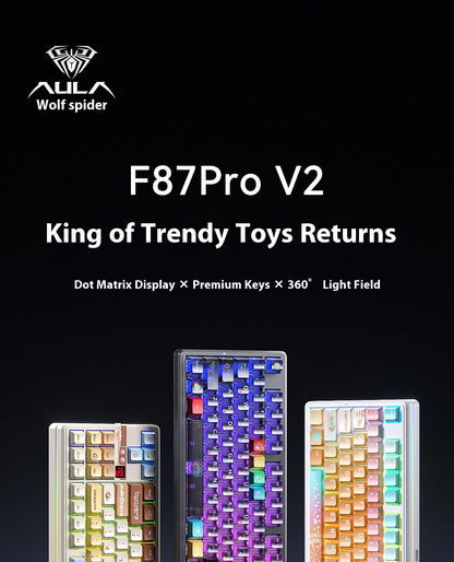 Teclado Mecânico AULA F87 Pro V2, 3 Modos Sem Fios, Bateria de Longa Duração 12000mAh, Hot-Swap, RGB Personalizável, Teclado E-Sports para PC Gaming