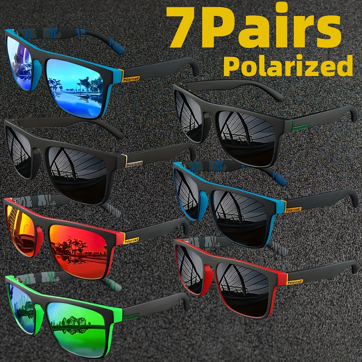7Pairs Special Offer Square Polarized Sunglasses Anti Glare Sun Shades For Summer Party Vacation Travel Driving Fishing Glasses