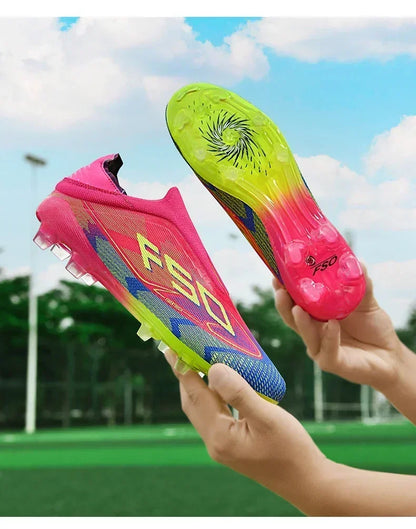 Nouvelles chaussures de football pour hommes, modèle tendance, de haute qualité, mi-hautes, légères, antidérapantes, crampons d'extérieur pour l'entraînement sur gazon.