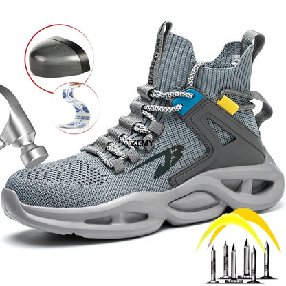 Zapatillas de seguridad transpirables para hombre con puntera de acero, resistentes a perforaciones, botas de trabajo ligeras de caña alta, calzado de seguridad anti-punzadas, nuevo