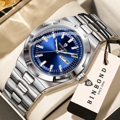 Montres à quartz BINBOND en acier inoxydable pour hommes – Montre de luxe, étanche et luminescente – Modèle original pour homme