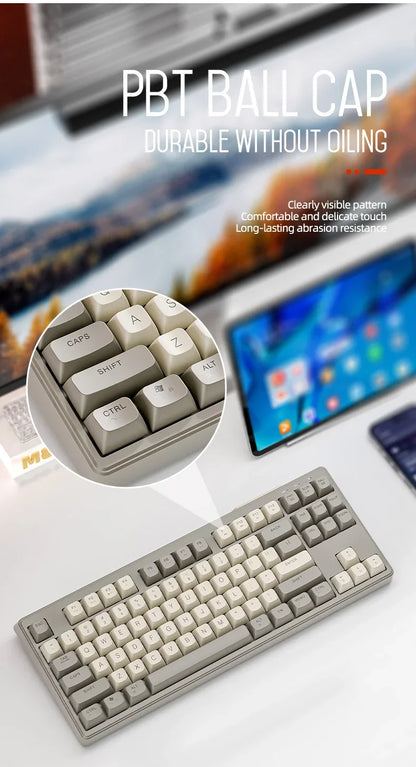Tastiera M87 wireless Bluetooth dual mode, sensazione meccanica, gaming e ufficio silenziosa, copritasti sferici in PBT, illuminazione arcobaleno