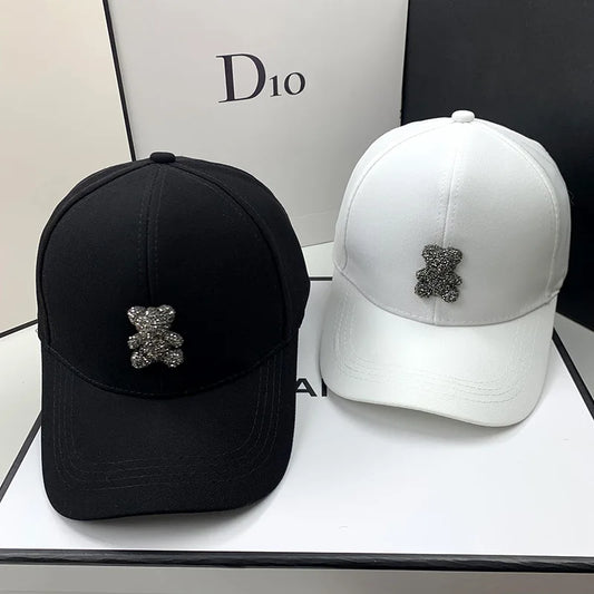 Moteriška dizaineriška vasarinė beisbolo kepuraitė „Korean Wild Bear“ su cirkonio kristalais, gatvės Kpop stiliaus kepurė nuo saulės, lauko snapelis, hiphopo kepurė
