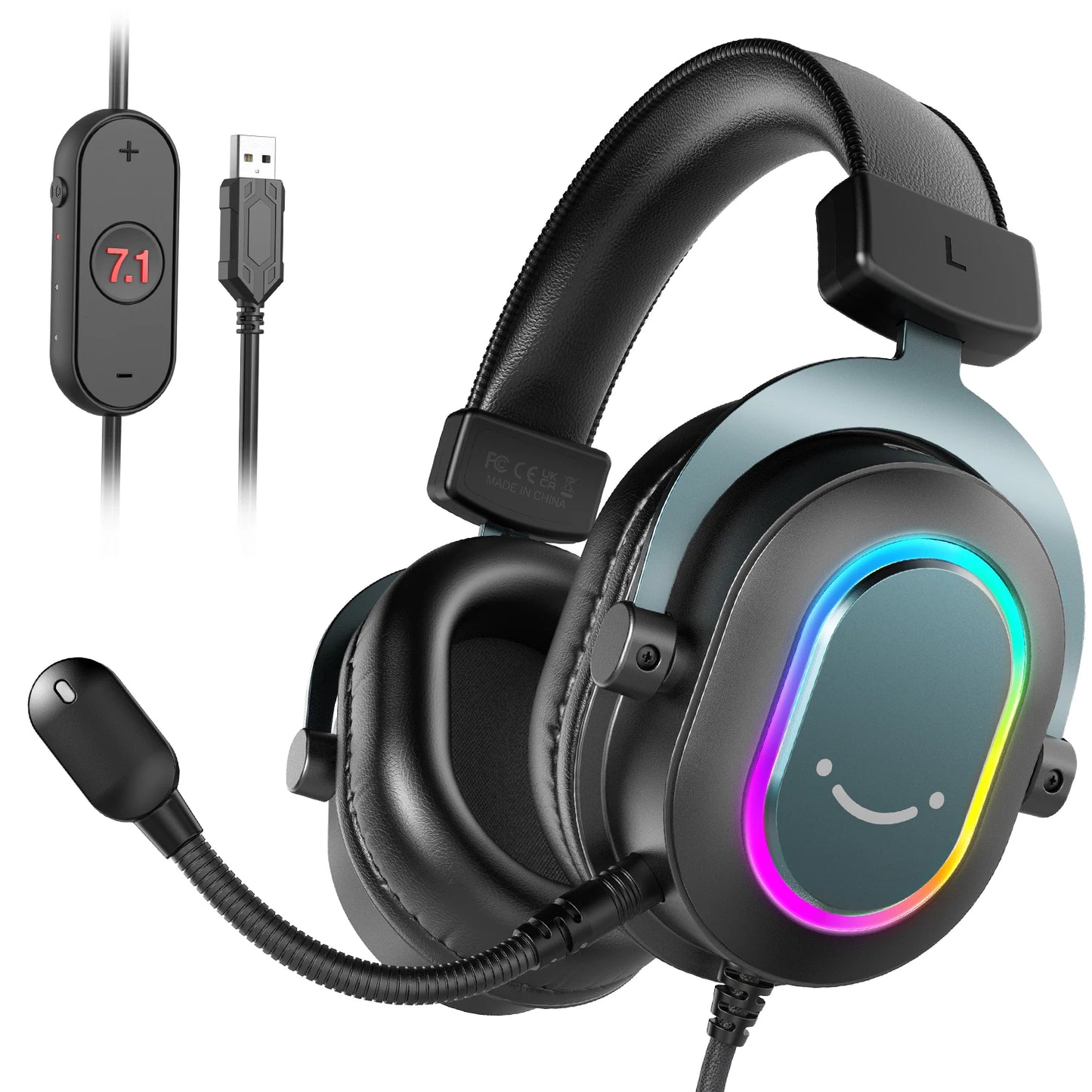 Auscultadores Gaming FIFINE RGB com Microfone – Auscultadores com Fios Over-Ear e Som Surround 7.1 para PC, PS4 e PS5 com 3 Modos EQ
